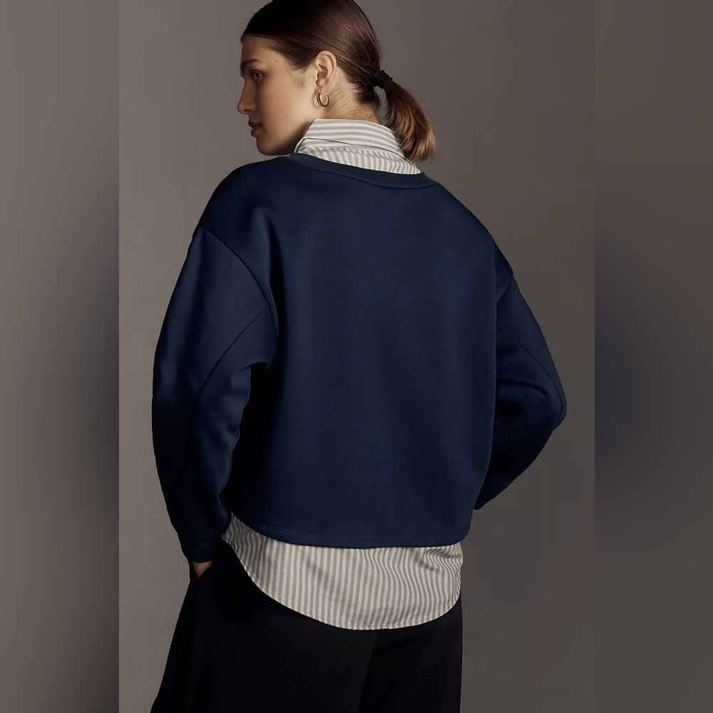 Maeve Layered Oversized Twofer Cotton Blend Sweatshirt, Size M - Picture 2 of 14